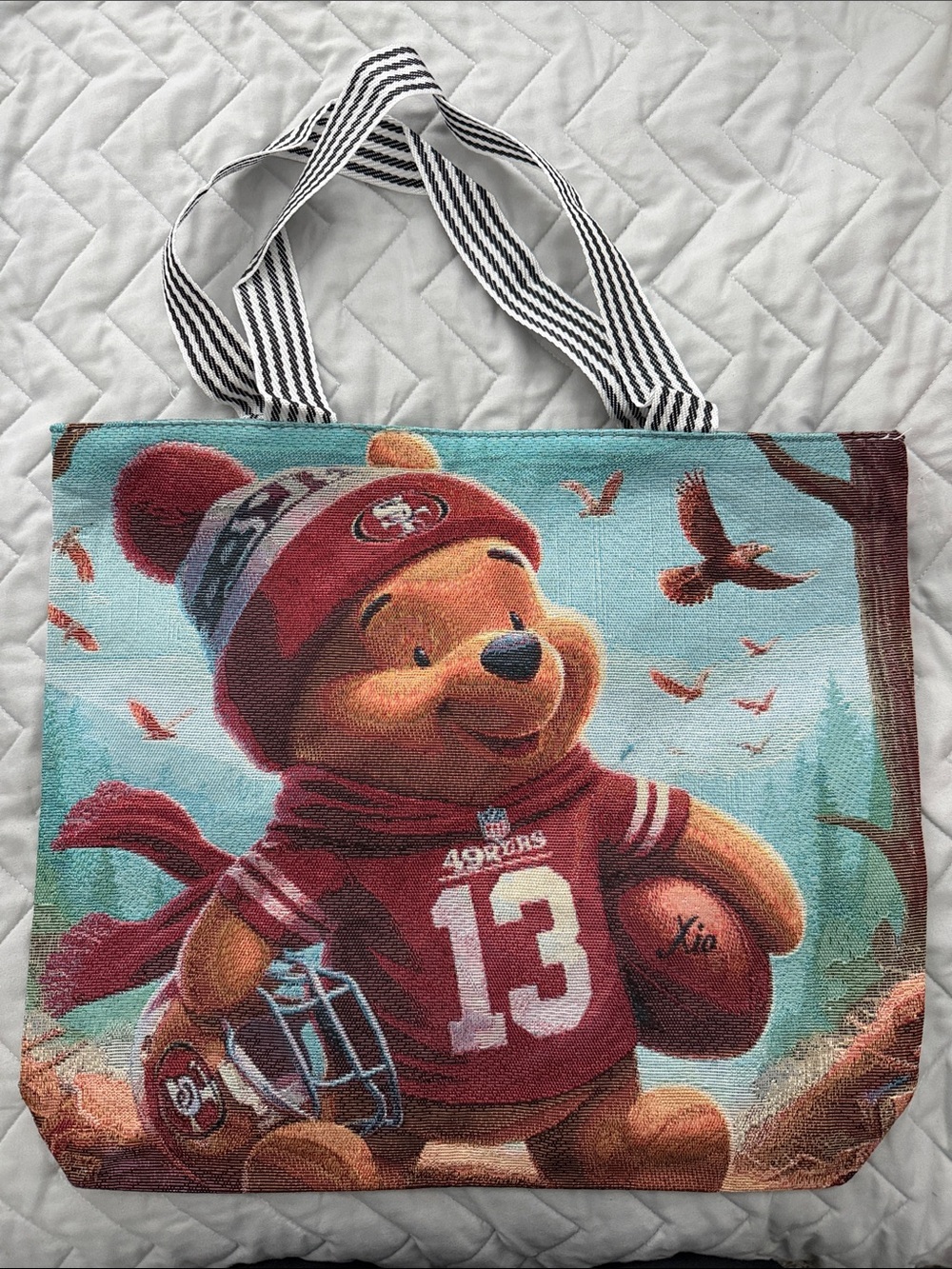 Winnie the Pooh 49ers zip top Tote Bag in Red and Tan
